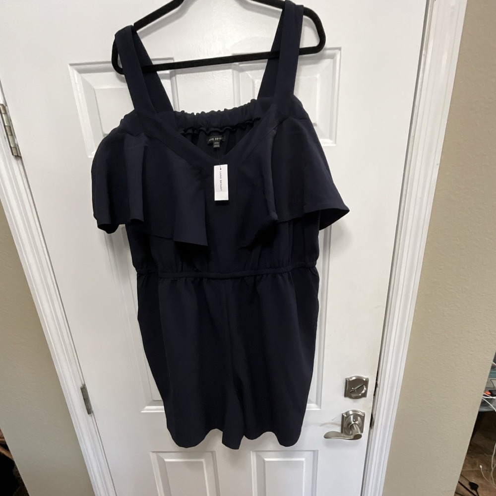 Lane Bryant Navy Plus Size 22/24 Sleeveless Ruffle V-Neck Romper